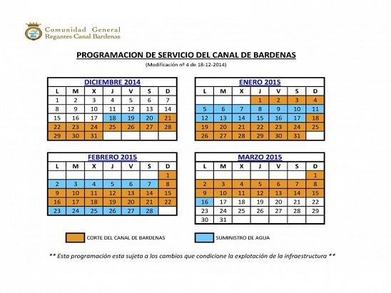 calendario canal de bardenas