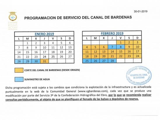 CALENDARIO PROGRAMACION CANAL DE BARDENAS CALENDARIO PROGRAMACION CANAL DE BARDENAS